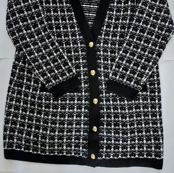 Talbots Textured Plaid Merino Wool Cardigan - Picture 5 of 7